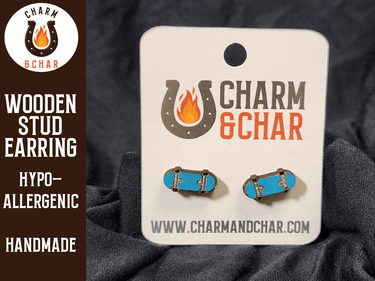 Skateboard Wood Stud Earrings - Sports Fashion Earring - Stud Earring - Charm and Char